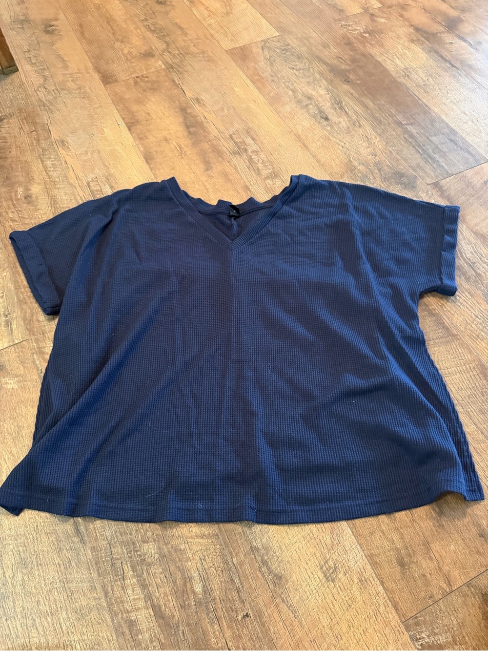 Womens Navy Blue Short Sleeve V-Neck Top